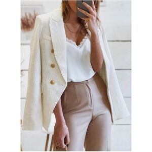 White Tweed Double Breasted Blazer with Gold Buttons Size 2XL Fits 14‎ 16